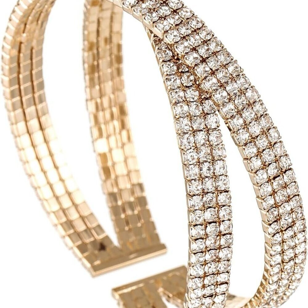 Sparkly Multi-Layer Cross Rhinestone Crystal Cuff… - image 1